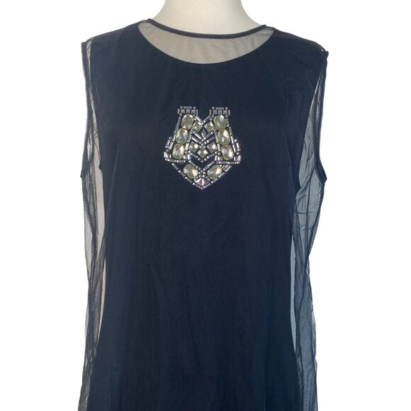 Love Moschino Italian Black Sheer Mesh Tulle Layer Jeweled Euro Subversive Dress - Picture 2 of 8